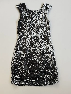 Mini Vestido Aidan Mattox Lentejuelas Blanco y Negro Talla 10 Foto 1 de 4