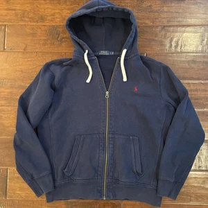 Polo Ralph Lauren Baumwolle dicker Hoodie mit durchgehendem Reißverschluss Größe Large dunkelblau - Bild 1 von 7