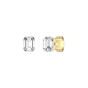 Solitaire Stud Earrings in 14K Yellow Gold Lab Grown Emerald Diamond Stud 0.25Ct - Picture 1 of 5