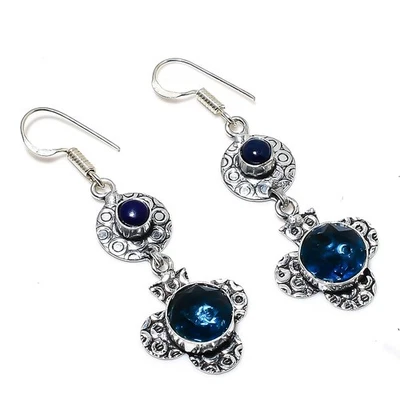 London Topazio Blu, Lapislazzuli Gemma 925 Argento Sterling Gioielli Orecchino - Immagine 1 di 4