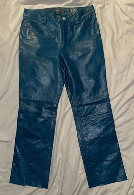 VTG  Y2K Gap Womens Teal Blue Boot Cut Leather Moto Rock Star Pants Sz 6 29 x 28 - Image 1 of 4