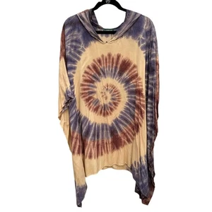 Batik Poncho Kimono mit Kapuze neutral Hippie Boho Indie Festival Buddha Grunge OS - Bild 1 von 14
