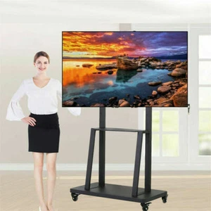 Large Heavy Rolling TV Cart Mobile Motorized Floor Stand Layed Shelf 32" To 100" - Picture 1 of 12