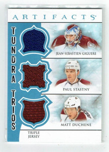 12-13 UD Artifacts Tundra Trios  J-S Giguere--Paul Stastny--M Duchene  Jerseys