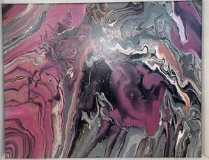 Abstract Art Paint Pouring “Over The Edge In Outer Space”  20” X 16” - Picture 1 of 8