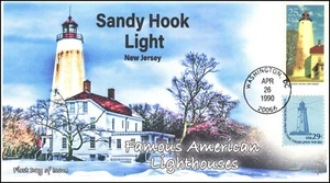AO-2474-4,1990, Famosi fari americani, FDC, cachet aggiuntivo, Sandy Hook Ligh - Foto 1 di 1