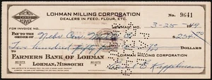 Vintage bank check LOHMAN MILLING CORPORATION dated 1949 Lohman Missouri used - Picture 1 of 2