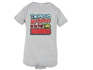 I'M PROUD MY DADDY IS IN THE MARINES LAP Shoulder Creepers Newborn To 24Mo - Picture 1 of 7