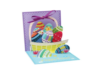 Easter Egg Basket  3-D Pop-Up Greeting Card Glitter Accents Any One Any Age  - Image 1 of 2