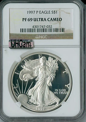 1997 P SILVER EAGLE NGC PF69 MAC UHCAM 2nd FINEST GRADE MAC SPOTLESS . - Image 1 of 4