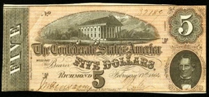 CSA $5 Confederate States of America T69 Feb 17th, 1864 - Picture 1 of 2