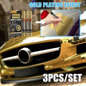 3pcs Liquid Mirror Chrome Marker Car Auto Paint Pens Golden Accessories Set - Picture 1 of 8