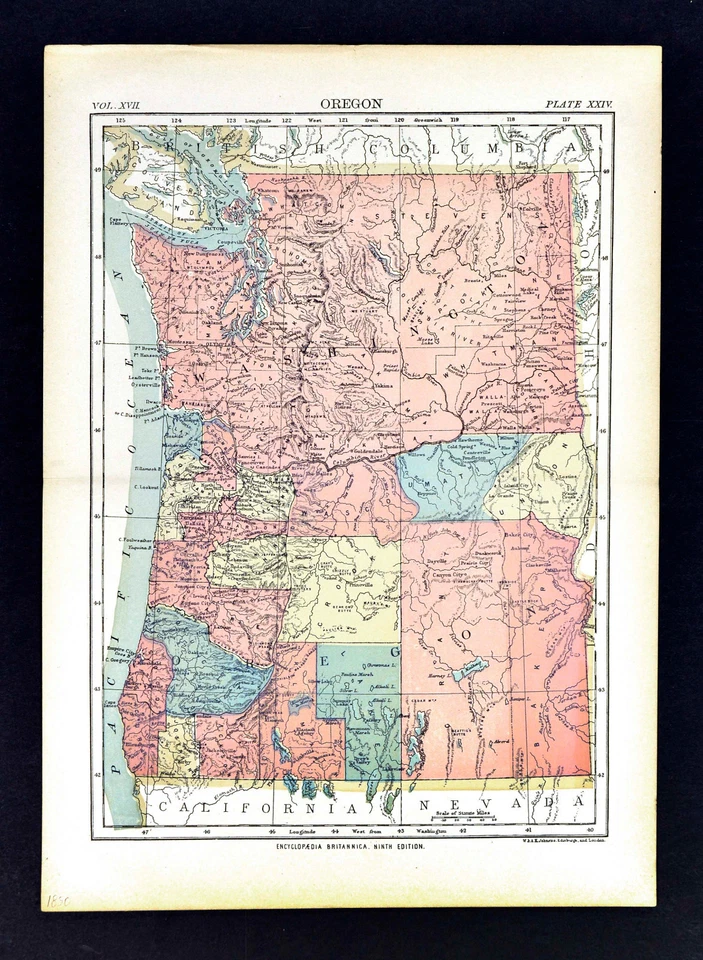 Mapa de la Enciclopedia Británica c1889 - Oregon Washington - Seattle Portland Eugene Foto 1 de 1