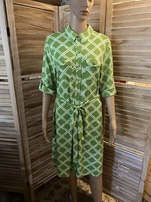 CHARTER CLUB Women's Size PXL Green & White  Basket Weave Tie Belt Dress Button - Image 1 of 4
