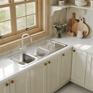 Naiture Drop-In Stainless Steel Kitchen Sink, Double Bowls with Drainboard - Picture 1 of 19