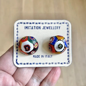 Vintage NOS Murano Glass Millefiori Clip On Earrings Italy Floral - Picture 1 of 5