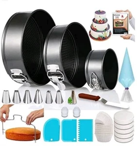 RFAQK 100pcs Cake Pan Sets for Baking + Cake Decorating Supplies 3 Non-Stick ... - Picture 1 of 3