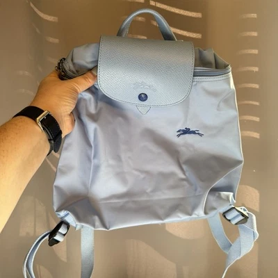 Longchamp Le Pillage Sac A Dos Nylon Leather Small Backpack Purse Bag Light Blue - Image 1 of 4