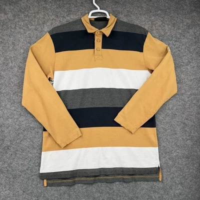 Timberland Polo Shirt Mens Large Yellow Navy Gray Rugby Stripe Long Sleeve Logo - Image 1 of 4