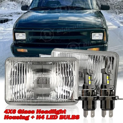 4X6 Stock Glass Lens / Metal Headlight 6000k 6k LED HID Light Bulb Headlamp Pair Foto 1 de 4