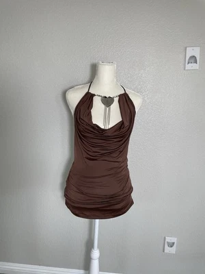 NWT Y2K Rare Baby Phat Brown Short Open Back Dress. Chunky Neck Jewelry Size M - Image 1 of 4