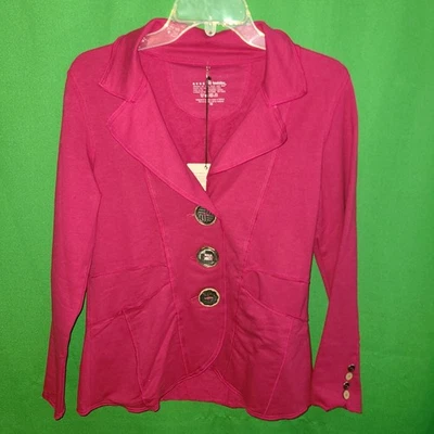 1651) NOVO COM ETIQUETAS NEON BUDDHA x-pequeno blazer de malha de algodão rosa ajustado novo  - Imagem 1 de 4
