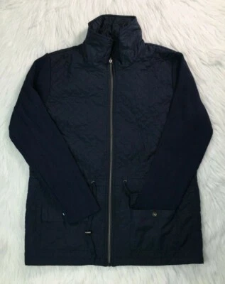 Thomas & Olivia 蓝色绗缝浅夹克 M 码女式罗纹袖口袋 — 第 1/4 张图片