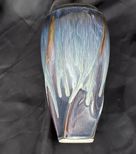 Bill Campbell Studios Pottery Vase~Signed~Drip Glazed Blue Flambe Twist 9.75” - Picture 1 of 9