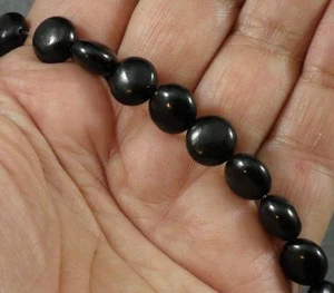 Natural Jet Lignite Gemstone Loose Beads 10mm Flat Round Coin M&M Disk 16" - Picture 1 of 3
