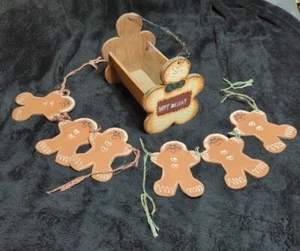 Primitive Rustic GINGERBREAD MAN Basket & Hanging Decorations HAPPY HOLIDAYS - Picture 1 of 24