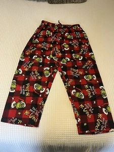Dr Suess Grinch Pajama Pants Mens Large Red Plush Fleece Christmas Logo Check - Picture 1 of 4