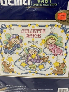 Bucilla Baby Cross Stitch Kit Wings of Wonder Birth Record Clouds Stars 41801 - Picture 1 of 5