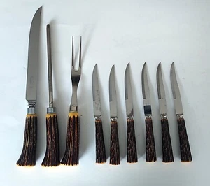 Vintage Everbrite faux stag antler cutlery carving set England stainless steel - Picture 1 of 10