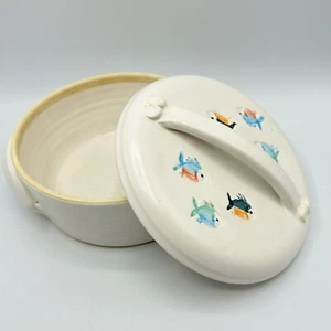 Vtg 90s Lidded Ceramic Casserole Kolka Studio Art Pottery Whimsical Fish - Picture 1 of 12