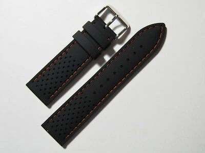 22mm Hadley Roma Black With Orange Stitched Silicone Diver Watch Band  MS3350   - Image 1 of 3