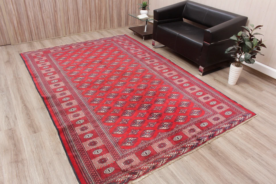 Alfombra oriental tradicional de lana anudada a mano roja grande vintage 7x10 Foto 1 de 4