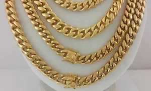 Miami Cuban Curb Link Chain Necklace Bracelet 14k Gold Clad Stainless Steel 14mm - Picture 1 of 49