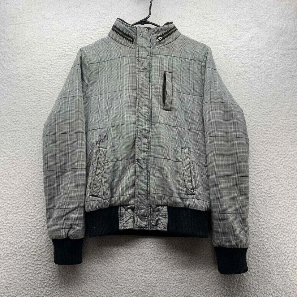 Volcom Jacket Womens Medium Heavy Hidden Hood Houndstooth Check Skater Grunge - Image 1 of 4