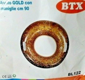 CIAMBELLA SALVAGENTE GLITTER ORO  90 cm diam. CON MANIGLIE MARE SPIAGGIA PISCINA - Foto 1 di 1