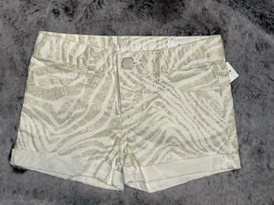 NWT GAP KIDS GIRLS 8 REGULAR ZEBRA PRINT SHORTS SEASHELL SPARKLE IVORY SHORTY - Picture 1 of 5