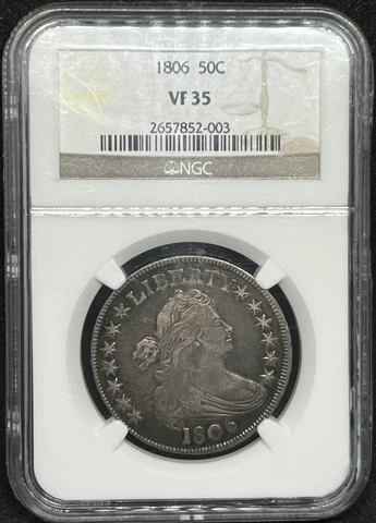 1806 Draped Bust Half Dollar NGC VF35 Pointed 6 Stem 50C Cover