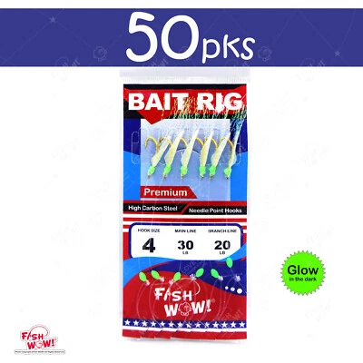 50pks Premium Glow Sabiki Rig Size 4 Fish skin Piscatore Lure 6 Gold hooks #4 - Image 1 of 3