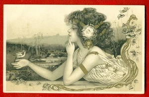 ART NOUVEAU LADY VINTAGE POSTCARD 583 - Picture 1 of 2