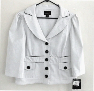 NWT Light pinstriped jacket 14 White Black Shawl collar Short Waist tab Blazer - Image 1 of 4