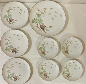 Lot Of 8 Pieces Of L&M Fine China Japan Plates, Swirling Leaves Pattern - Picture 1 of 16