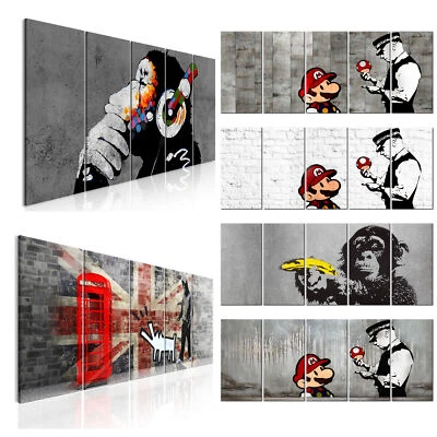 Banksy Affe Mario Graffiti VLIES LEINWAND DEKO BILDER XXL WANDBILD WOHNZIMMER - Bild 1 von 3