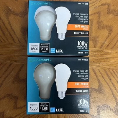 EcoSmart 14W LED A19 Light Bulb Soft White Frosted Glass 1600 Lm (4 Bulbs) - Image 1 of 4