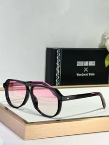 Cutler & Gross 9782 Men's Aviator Sunglasses Black Frame Pink Lenses - Picture 1 of 7