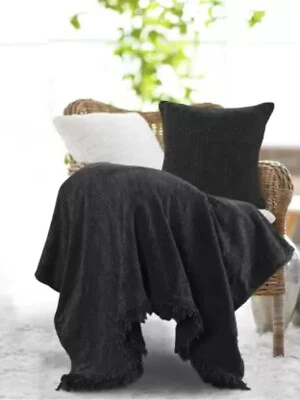 Black Mudcloth Throw Sofa Decor Cotton Hand Loom Blanket Hand block Print Throw - Image 1 of 4