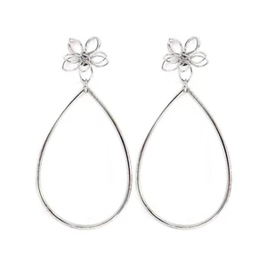 Pendientes colgantes aro flor lágrima plata - Imagen 1 de 8